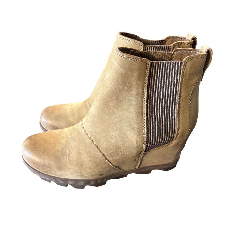 Sorel Joan of Arctic Wedge II Chelsea Boots Olive Green Leather Ankle Womens 9